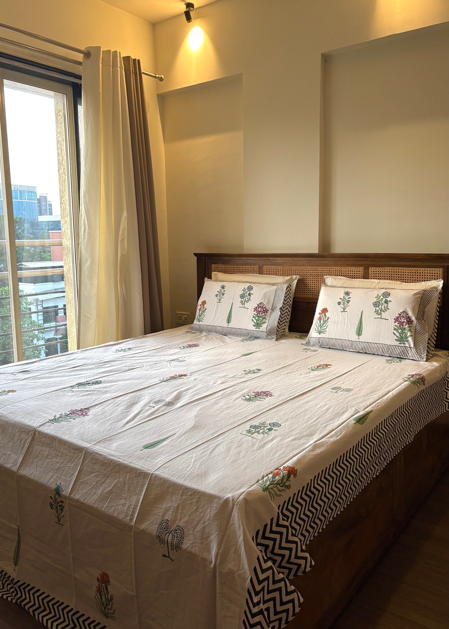 Vrindavan 100% Cotton Hand Block Printed 300 TC Bedsheet Set - Decor By The Way