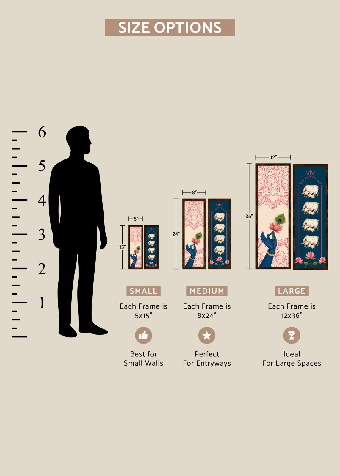 Gopal Kripa โ Lord Krishna & Kamdhenu Hindu Spiritual Wall Art Set