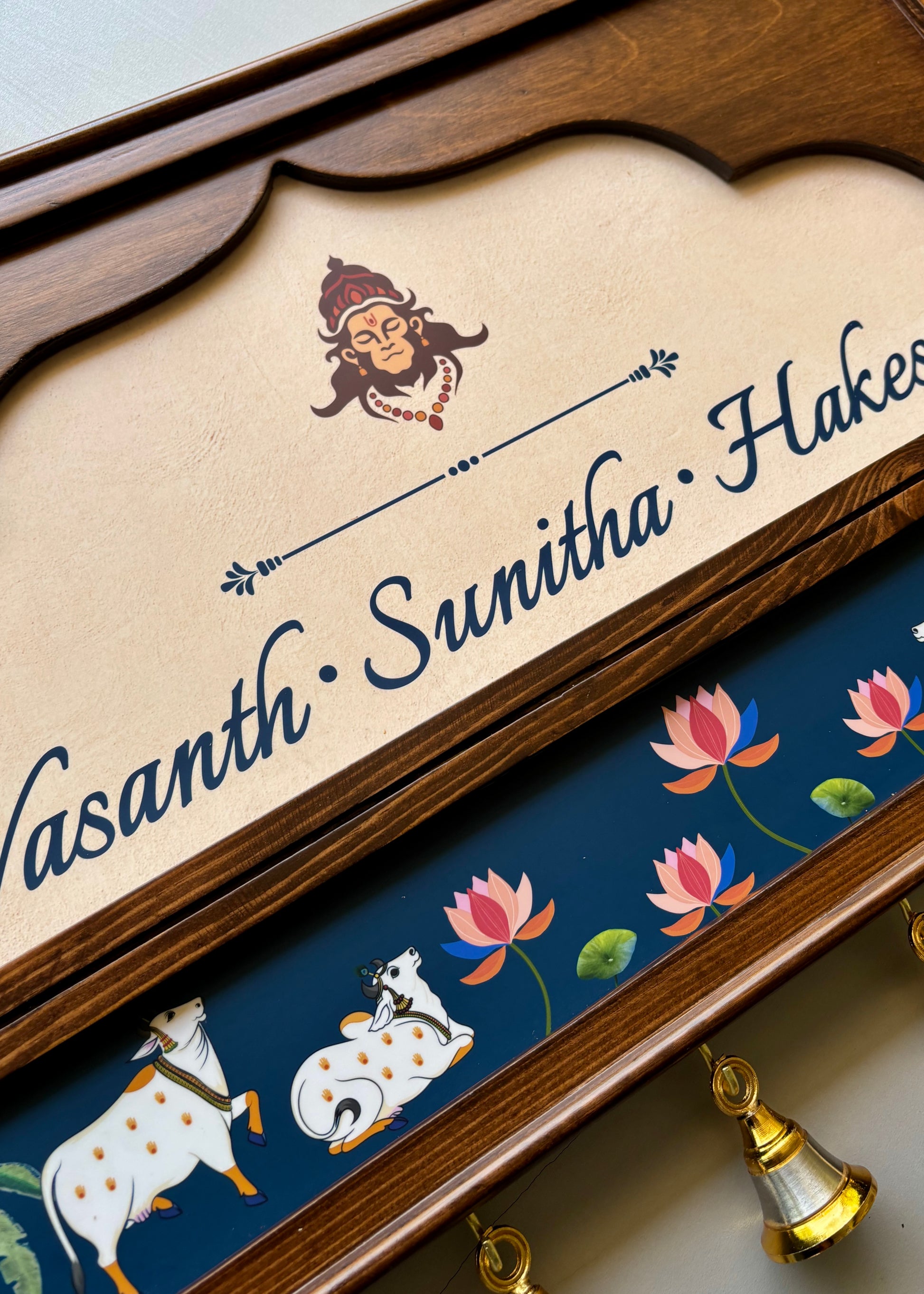 Pichwai Name Plate With Brass Bells - Decor By The Way