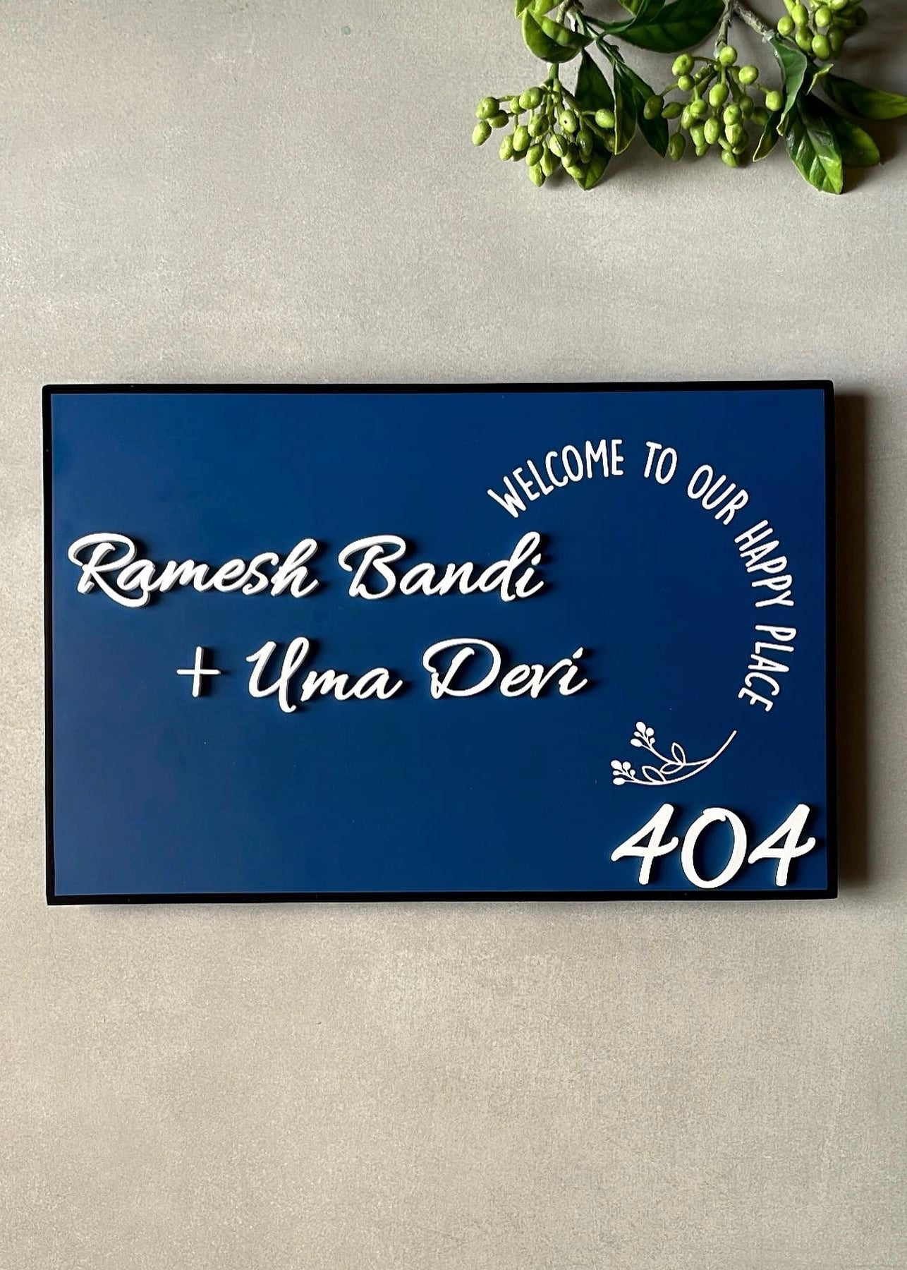 Welcome to Our Happy Place Blue Name Sign - Decor By The Way