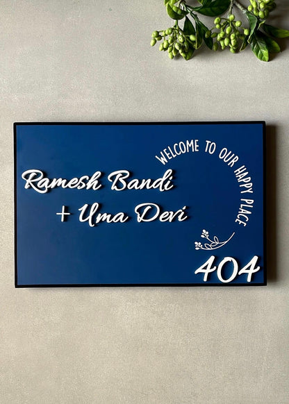 Welcome to Our Happy Place Blue Name Sign - Decor By The Way