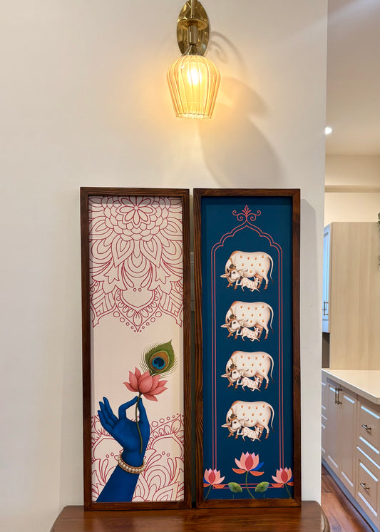 Gopal Kripa – Lord Krishna & Kamdhenu Hindu Spiritual Wall Art Set