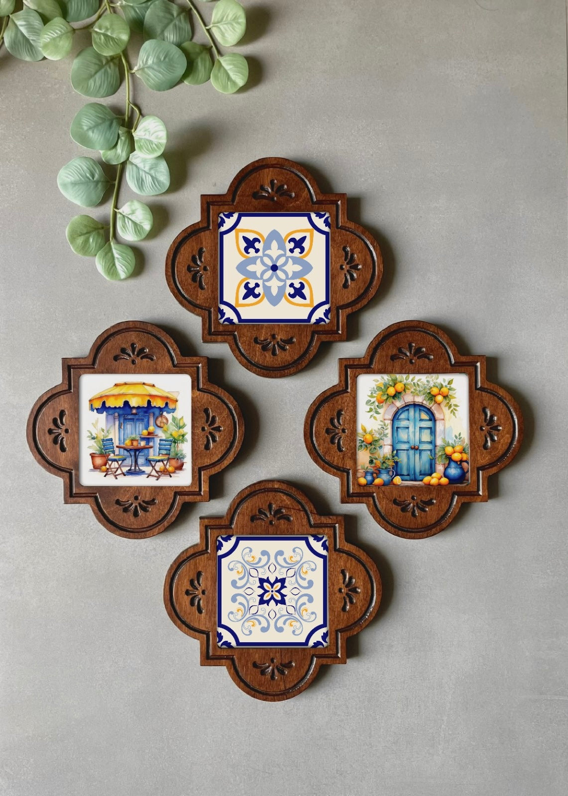 Santorini Dreams Wooden Wall Art- Set of Four