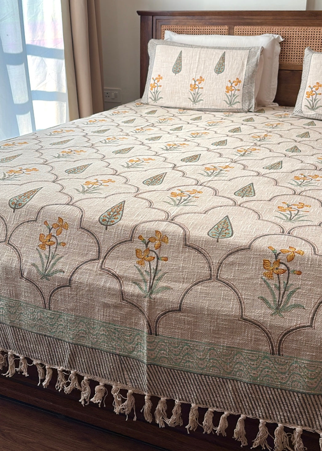 Peeli Bagh Hand Block Printed Soft Jute Bedsheet Set - Decor By The Way