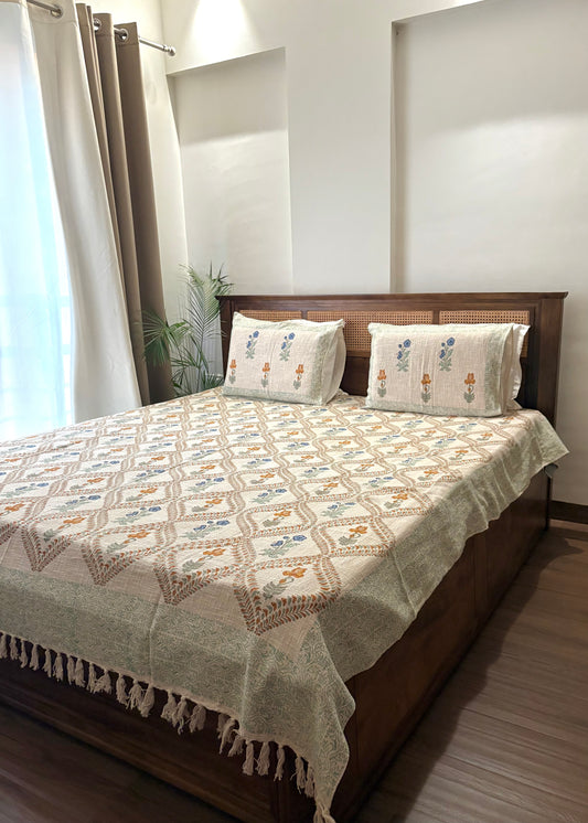 Bageecha Hand Block Printed Soft Jute Bedsheet Set - Decor By The Way