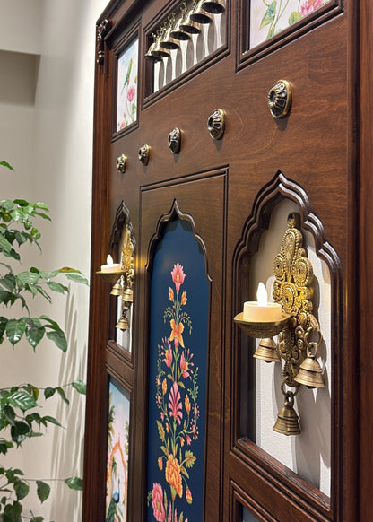 Saanj Mahal - Indian Wall Art Framed in Teakwood with Brass Diyas & Bells - Decor By The Way