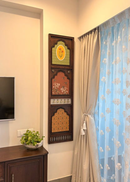 Madhuban Mahal - Vertical Wooden Wall Art with Brass Bells