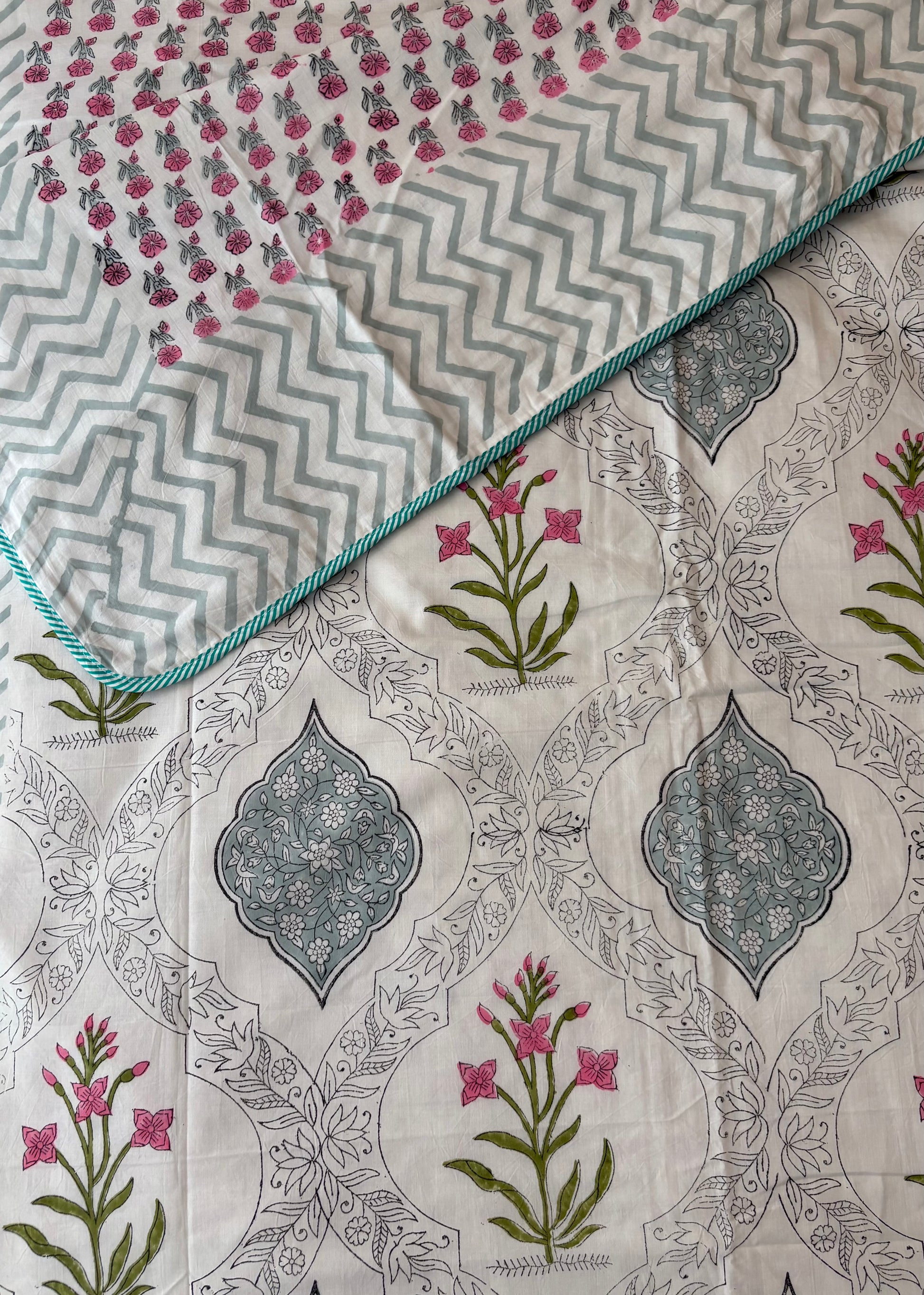Mehzica 100% Mulmul Cotton Reversible AC Dohar – Hand Block Printed - Decor By The Way