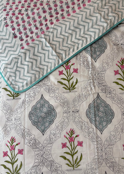 Mehzica 100% Mulmul Cotton Reversible AC Dohar – Hand Block Printed - Decor By The Way