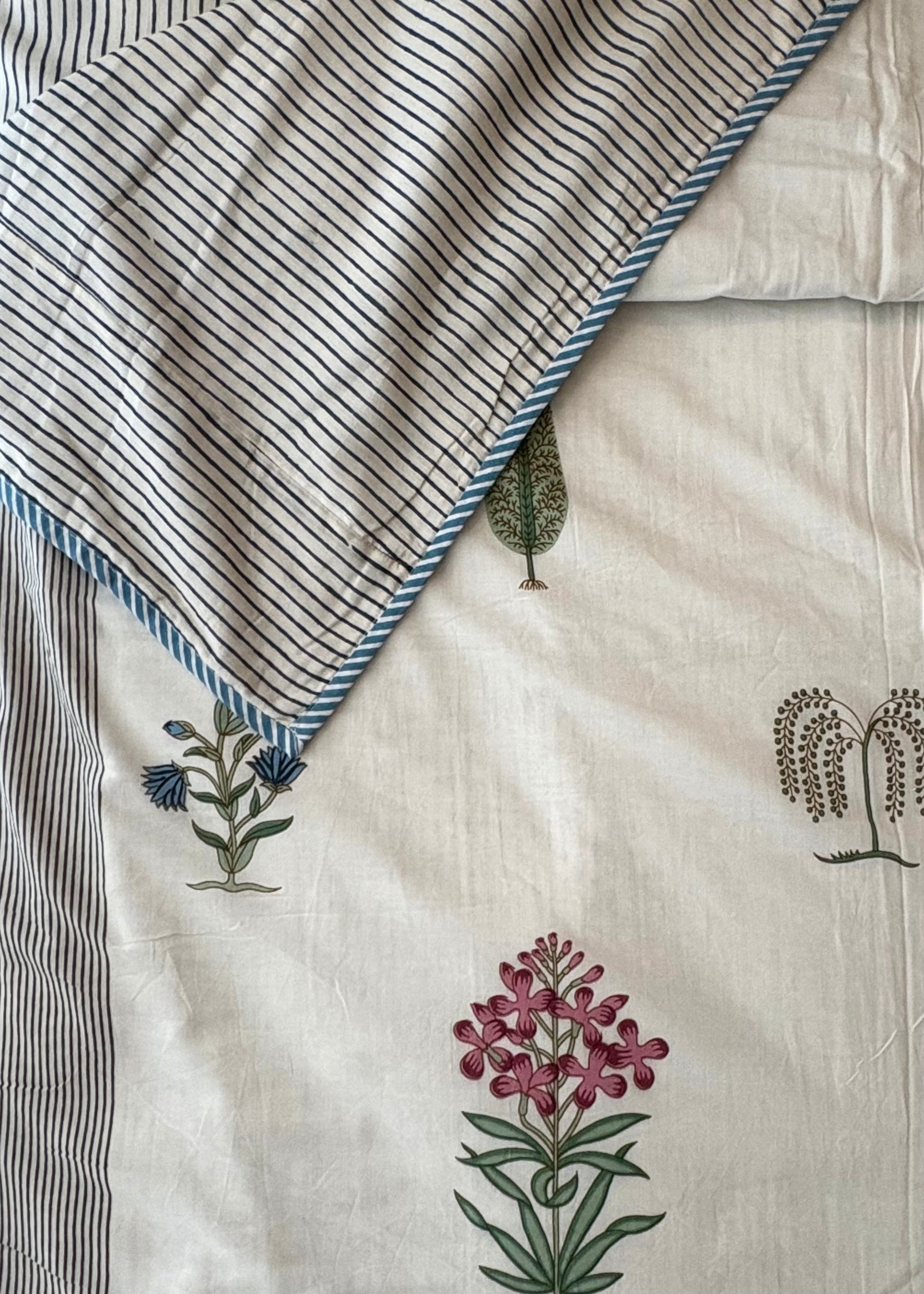 Ruhani 100% Mulmul Cotton Reversible AC Dohar – Hand Block Printed - Decor By The Way