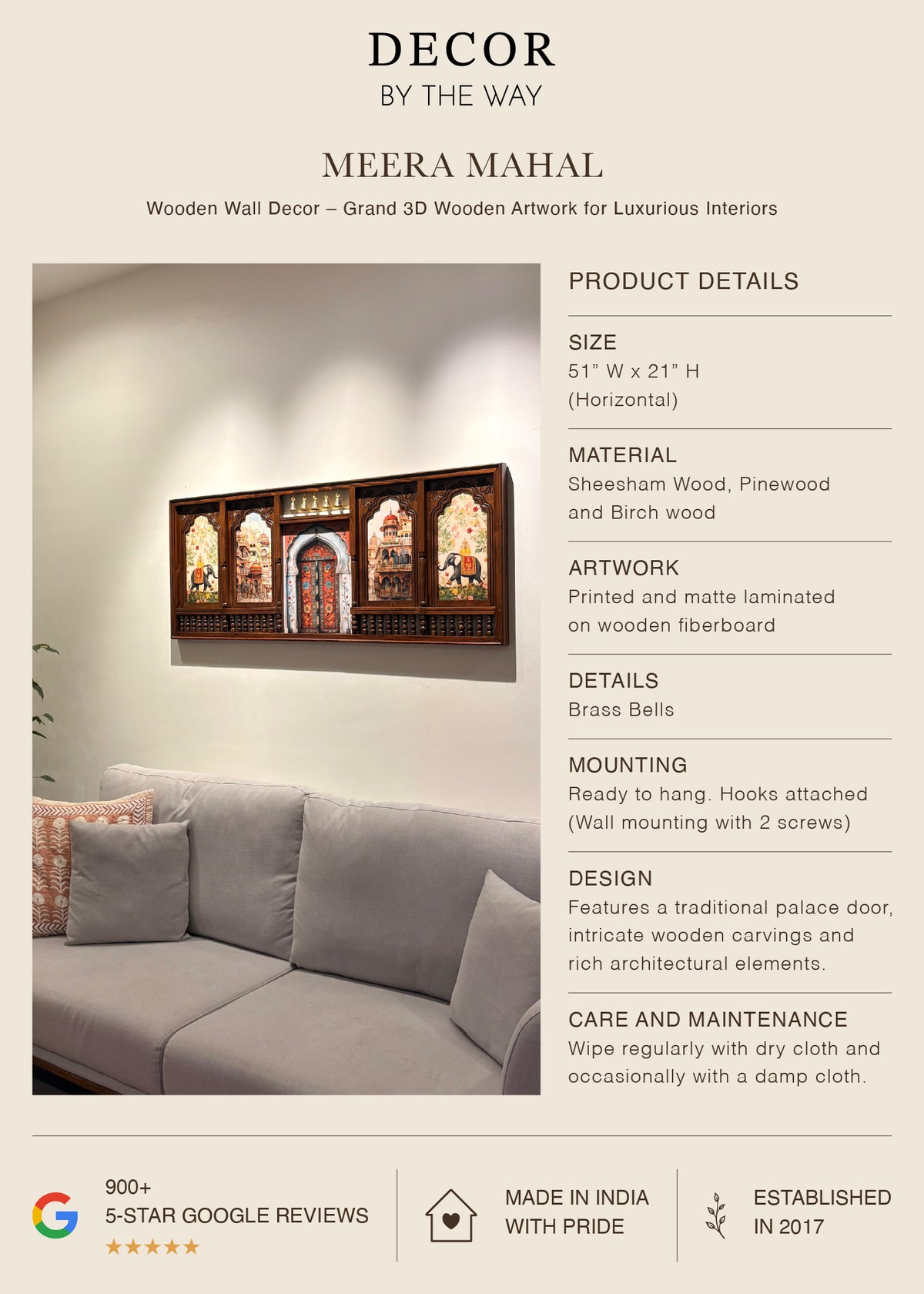 Meera Mahal Wooden Wall Decor – Grand 3D Wooden Artwork for Luxurious Interiors - Decor By The Way