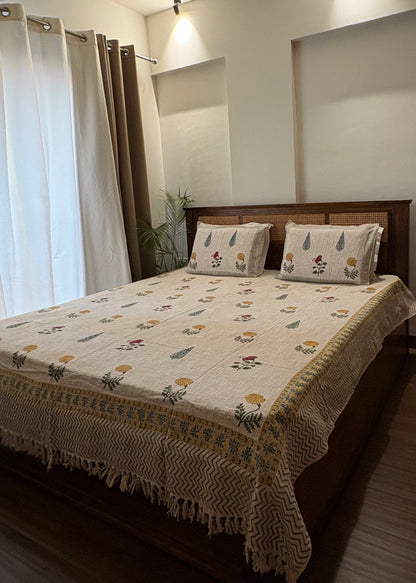 Marigold Hand Block Printed Soft Jute Bedsheet Set - Decor By The Way
