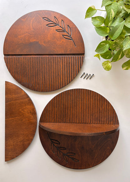 Leafline – Wooden Round Leaf Wall Shelf Set of 2 - Decor By The Way