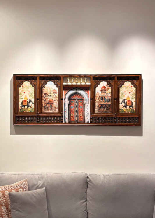 Meera Mahal Wooden Wall Decor – Grand 3D Wooden Artwork for Luxurious Interiors