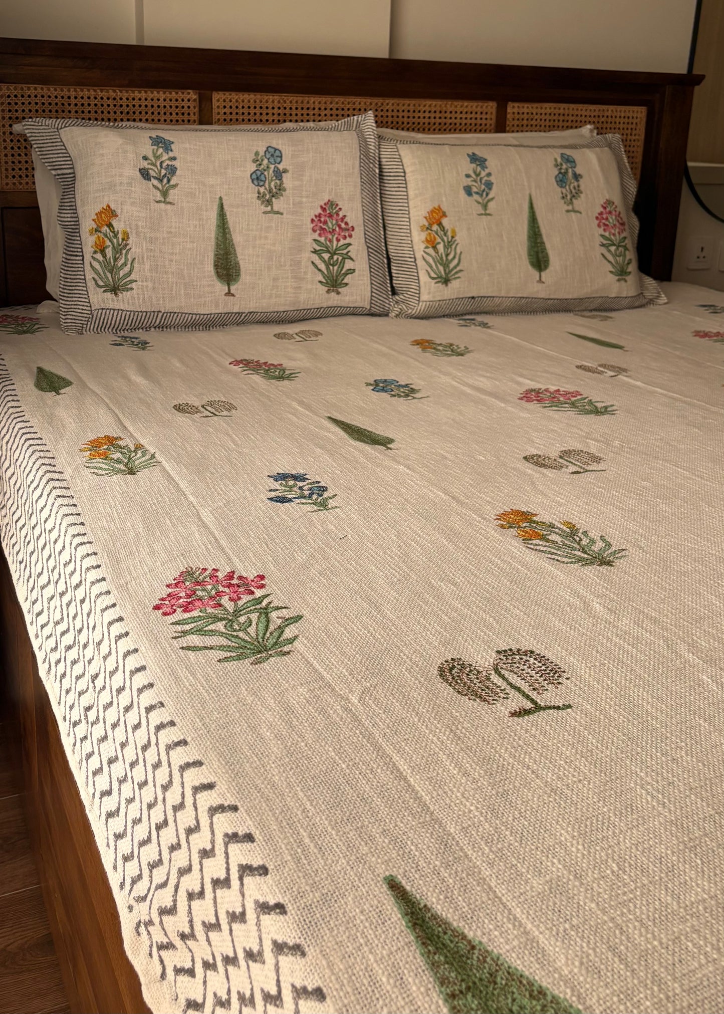 Vrindavan Hand Block Printed Soft Jute Bedsheet Set - Decor By The Way