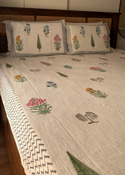 Vrindavan Hand Block Printed Soft Jute Bedsheet Set - Decor By The Way