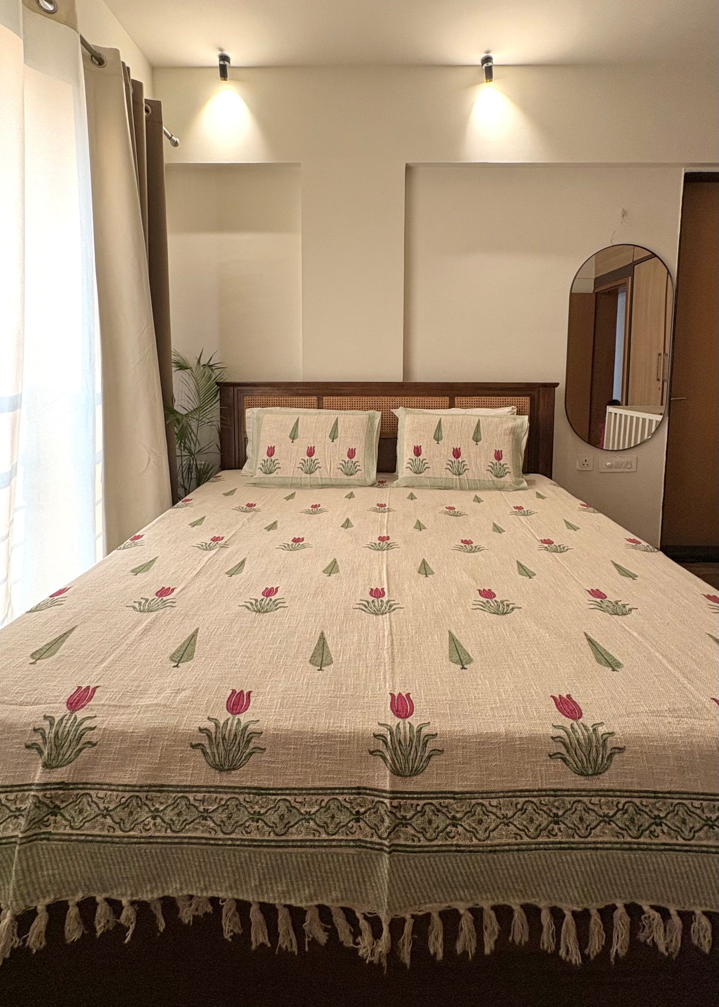 Tulip Hand Block Printed Soft Jute Bedsheet Set - Decor By The Way