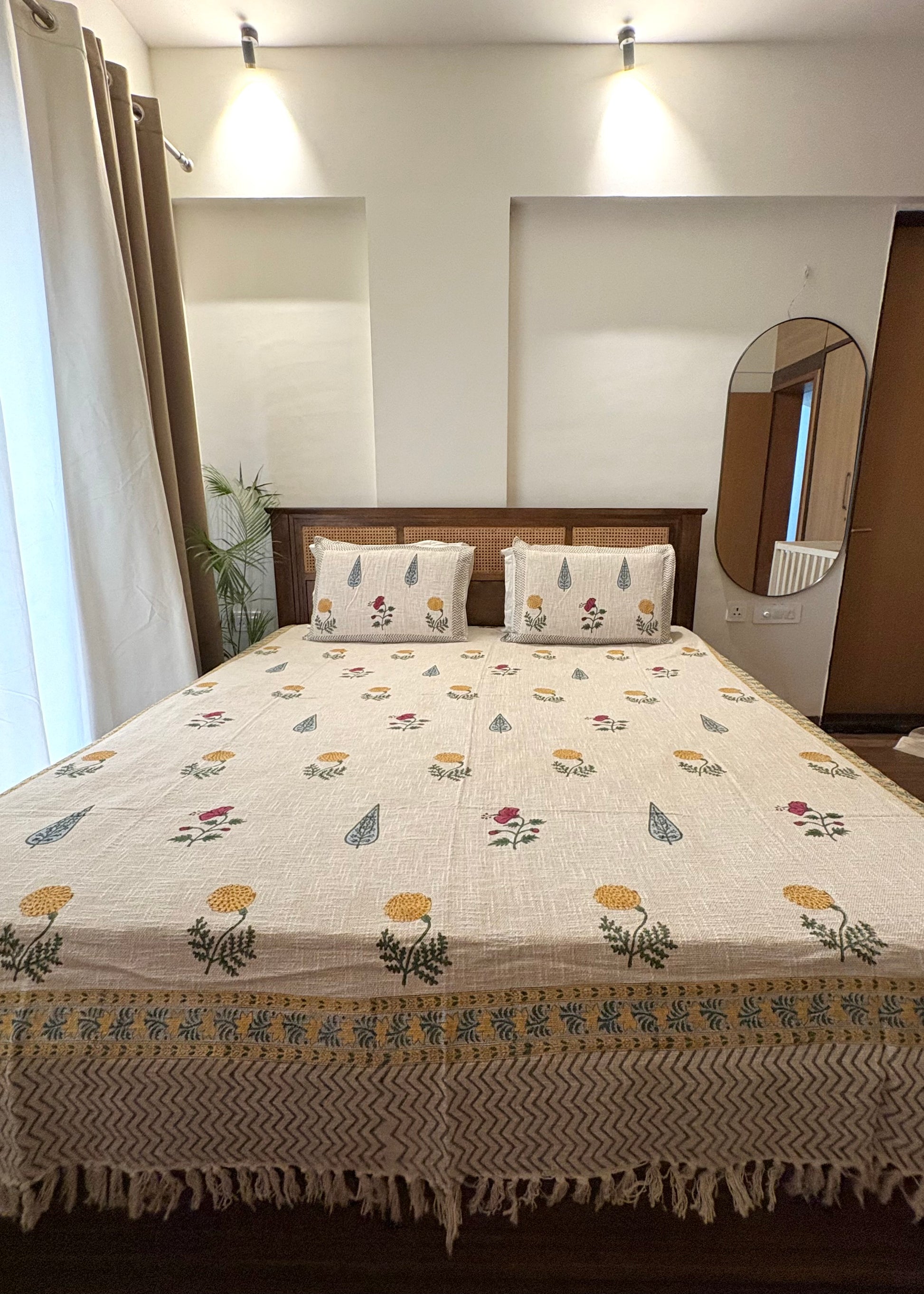 Marigold Hand Block Printed Soft Jute Bedsheet Set - Decor By The Way