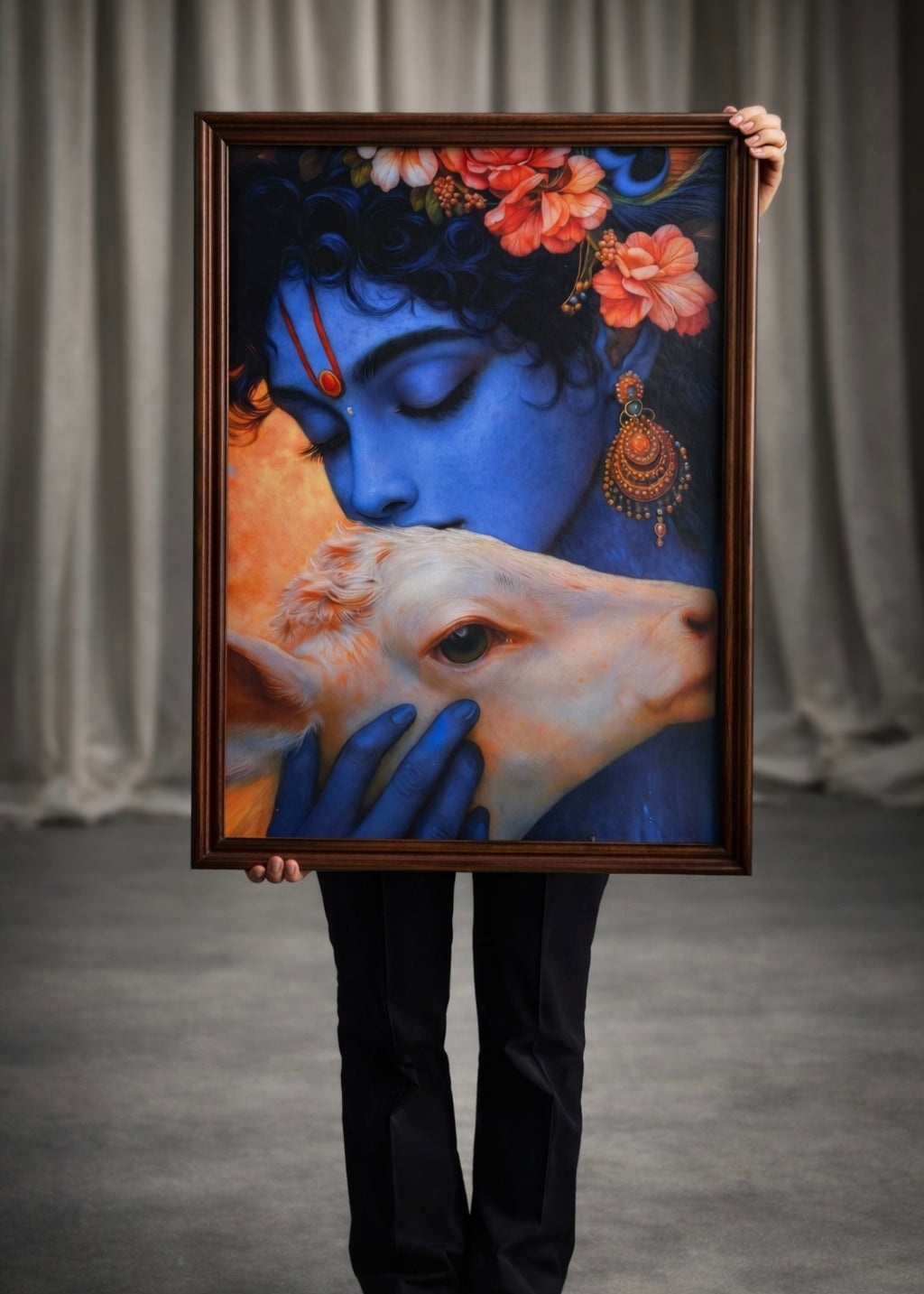 Krishna Karuna - Premium Teak Wood Devotional Wall Frame