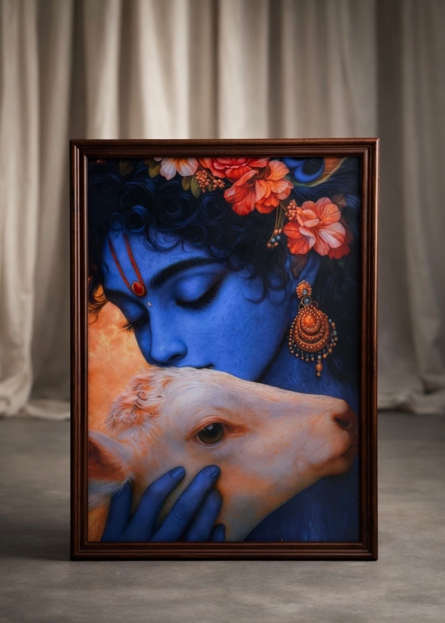 Krishna Karuna - Premium Teak Wood Devotional Wall Frame – Decor By The Way