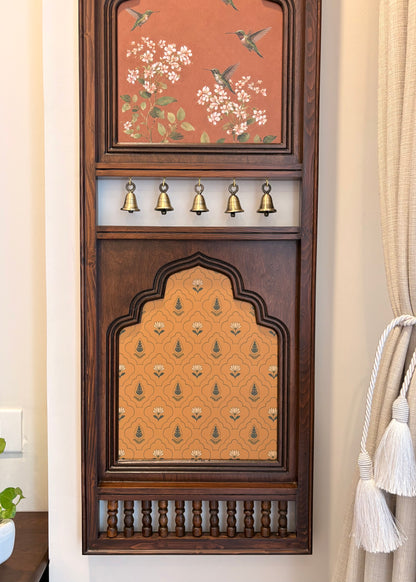 Madhuban Mahal - Vertical Wooden Wall Art with Brass Bells