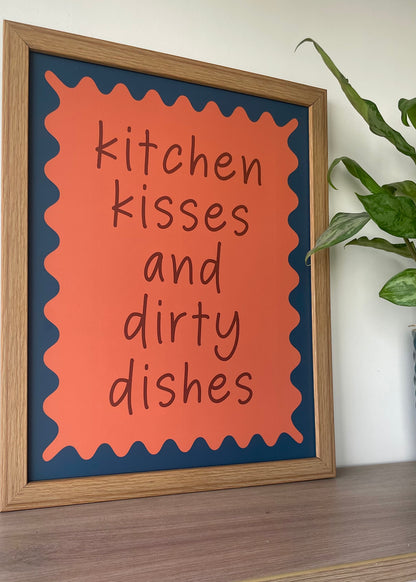 Kitchen Kisses & Dirty Dishes – Framed Wall Art