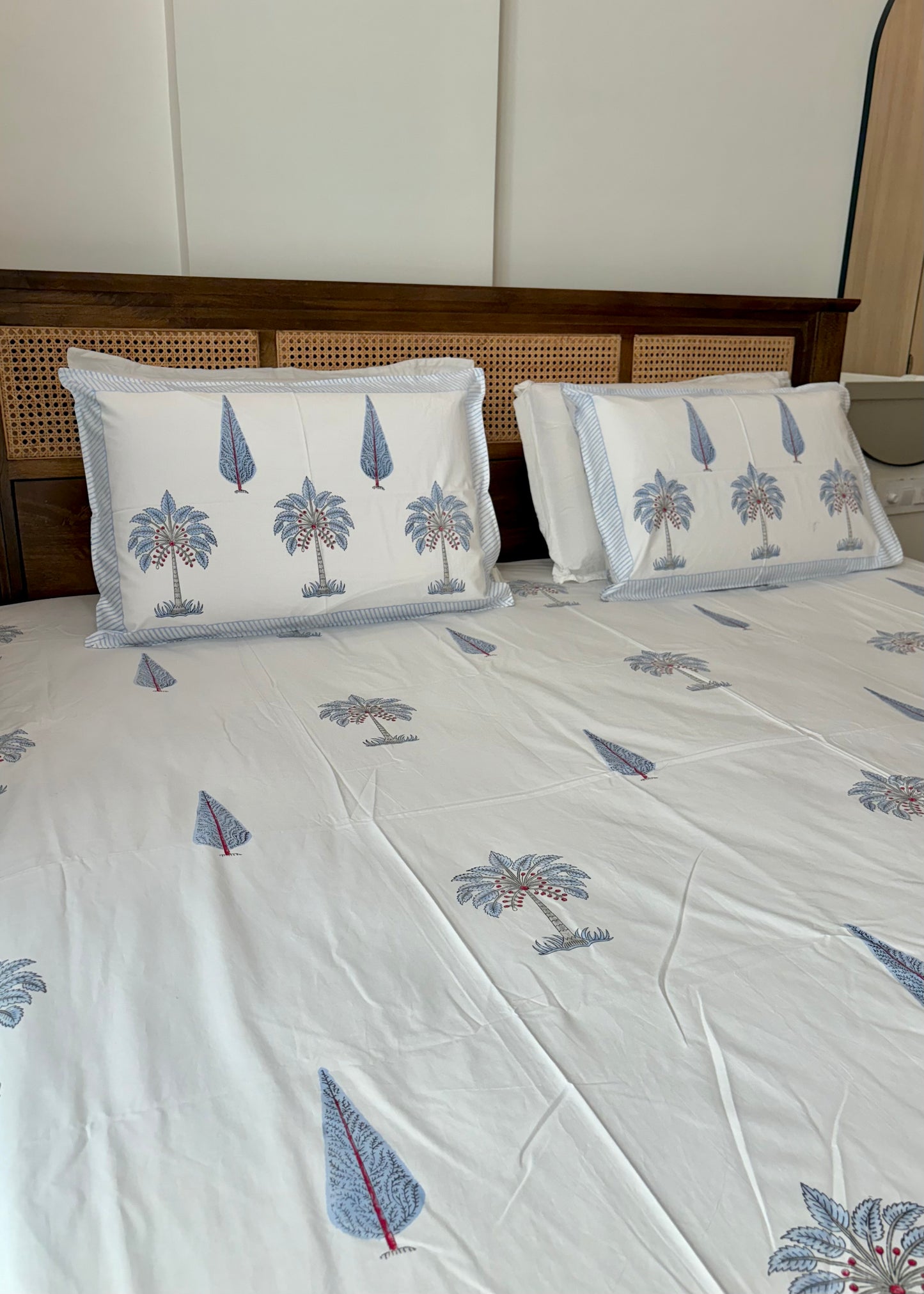 Palm Bliss 100% Cotton Hand Block Printed 300 TC Bedsheet Set - Decor By The Way