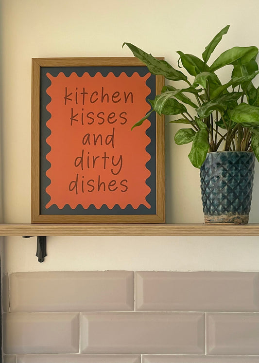 Kitchen Kisses & Dirty Dishes – Framed Wall Art