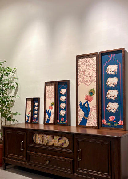 Gopal Kripa – Lord Krishna & Kamdhenu Hindu Spiritual Wall Art Set