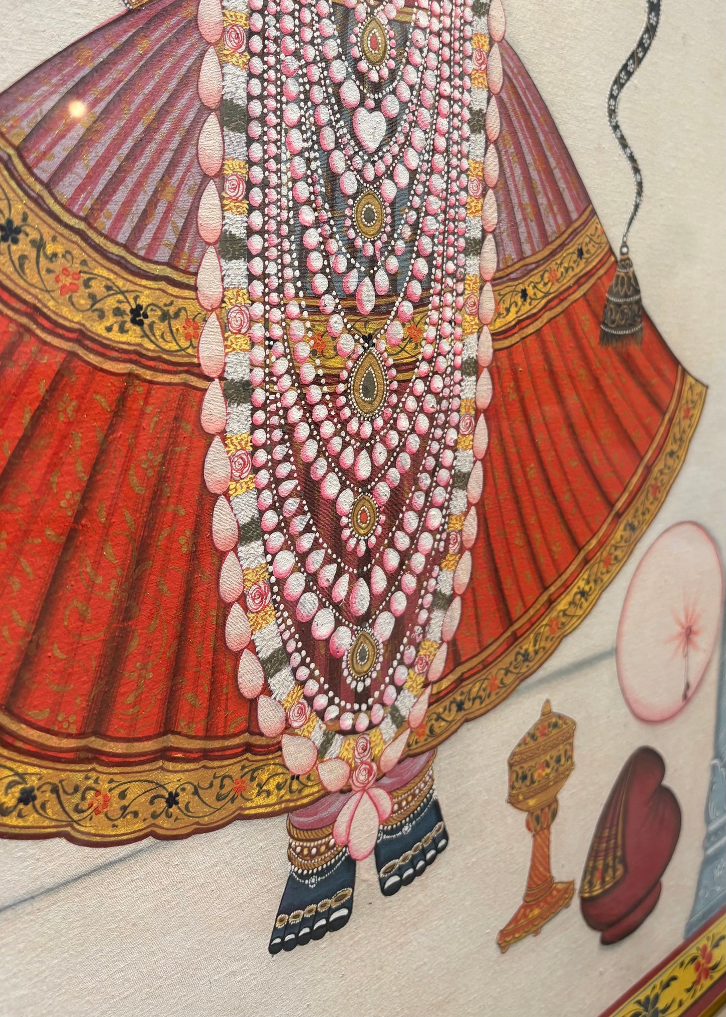 Shrinathji Krupa | Original Hand-Painted Pichwai Teak Wood Wall Frame with Brass Bells