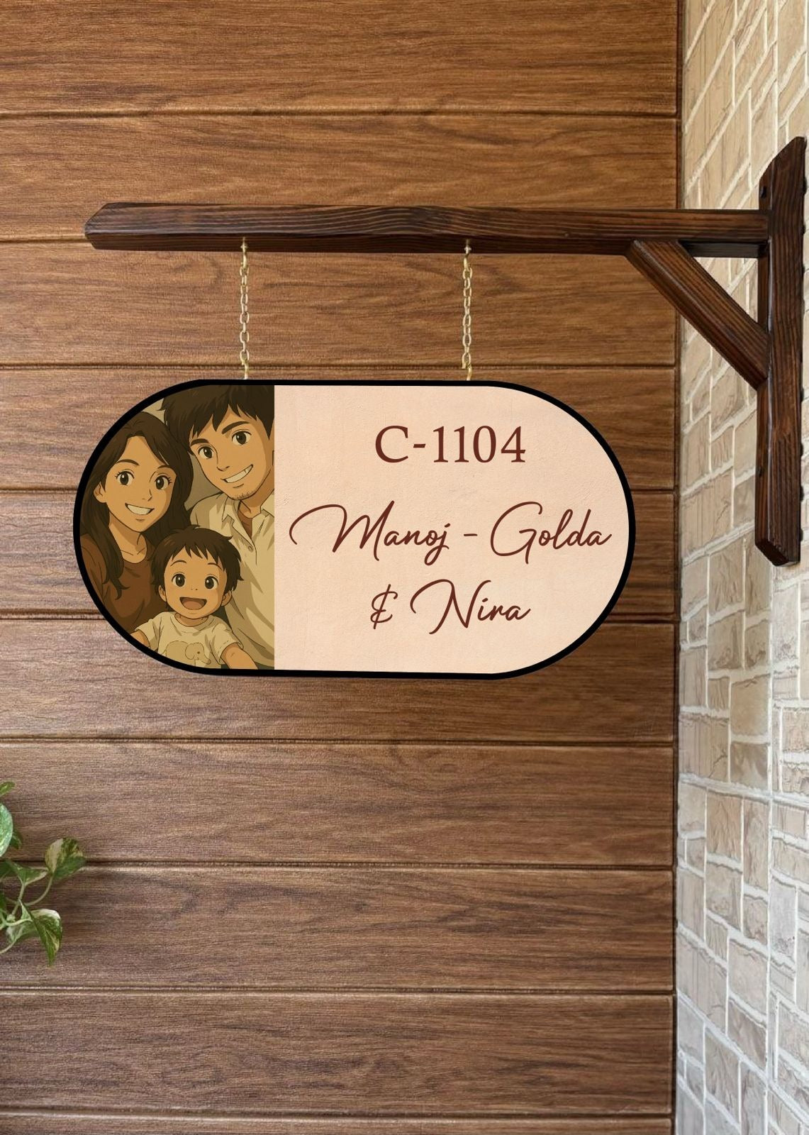 My Happy Home – Ghibli Art Insprired Name Plate with Wooden Bracket - Decor By The Way