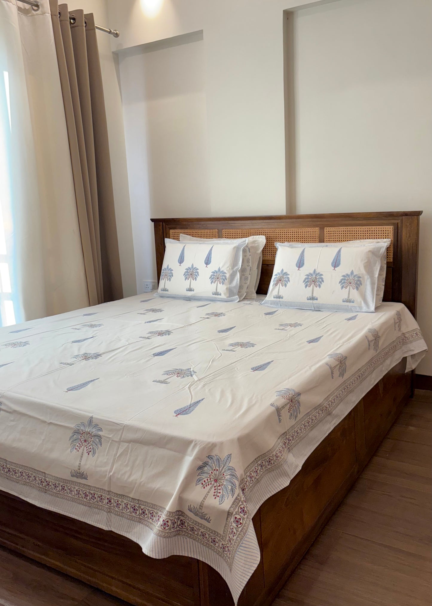Palm Bliss 100% Cotton Hand Block Printed 300 TC Bedsheet Set - Decor By The Way