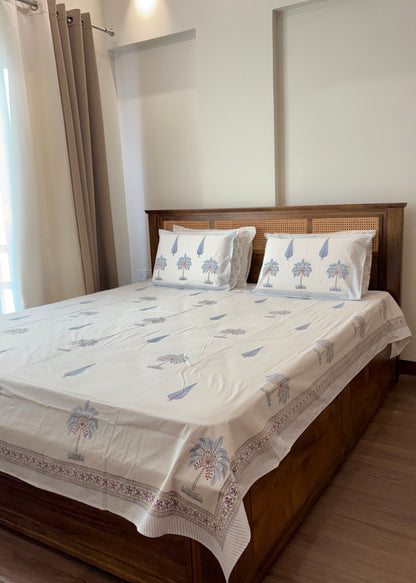 Palm Bliss 100% Cotton Hand Block Printed 300 TC Bedsheet Set - Decor By The Way