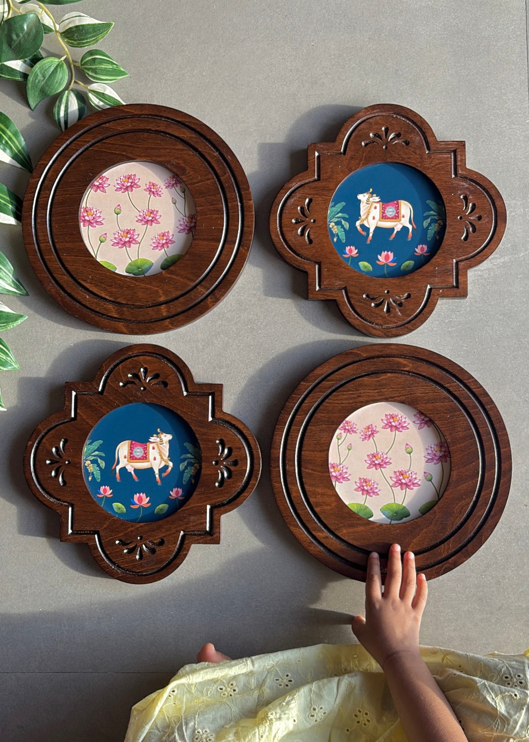 Kamal & Kamdhenu - Pichwai Inspired Wooden Wall Art Set