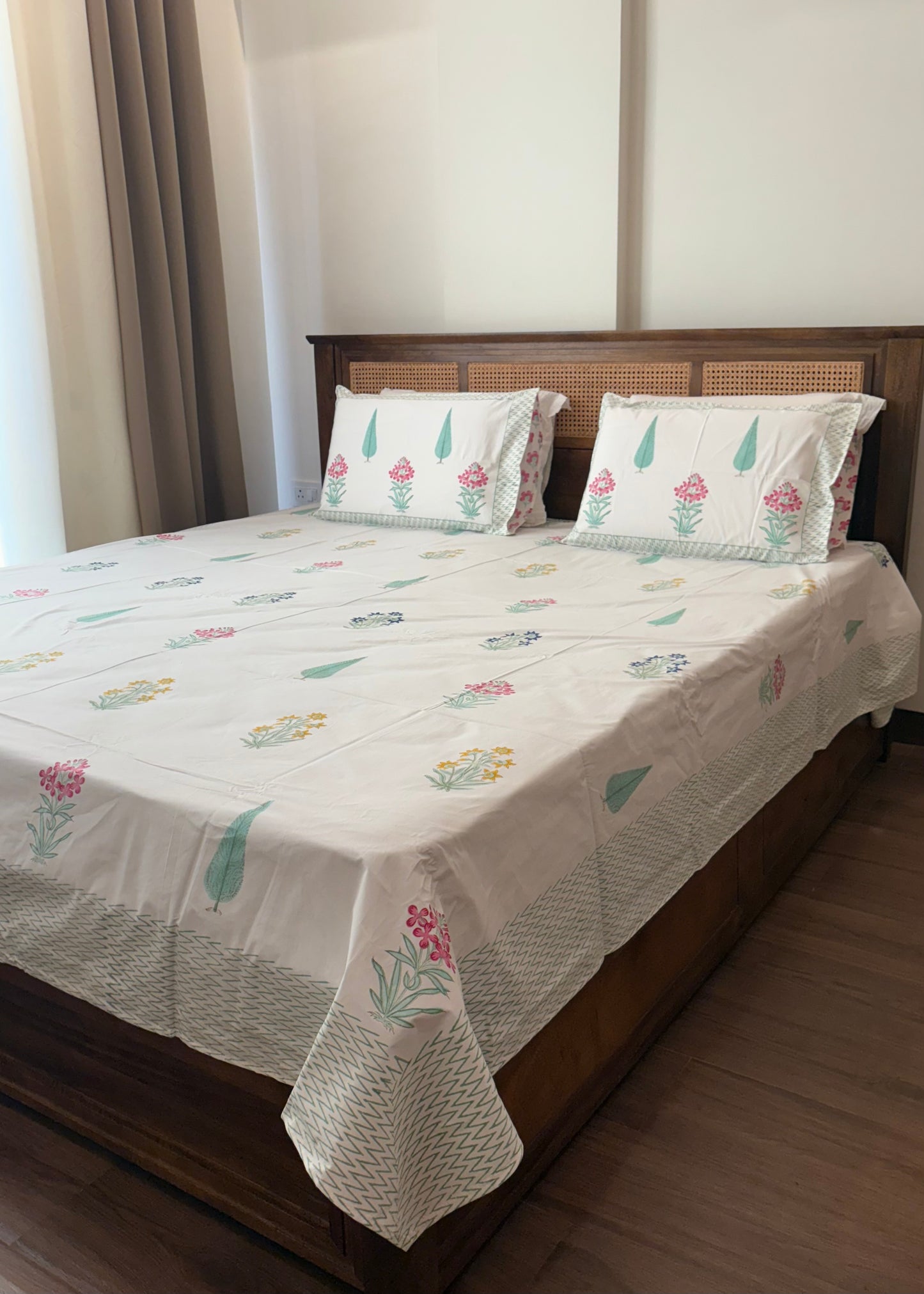 Gulshan 100% Cotton Hand Block Printed 300 TC Bedsheet Set - Decor By The Way