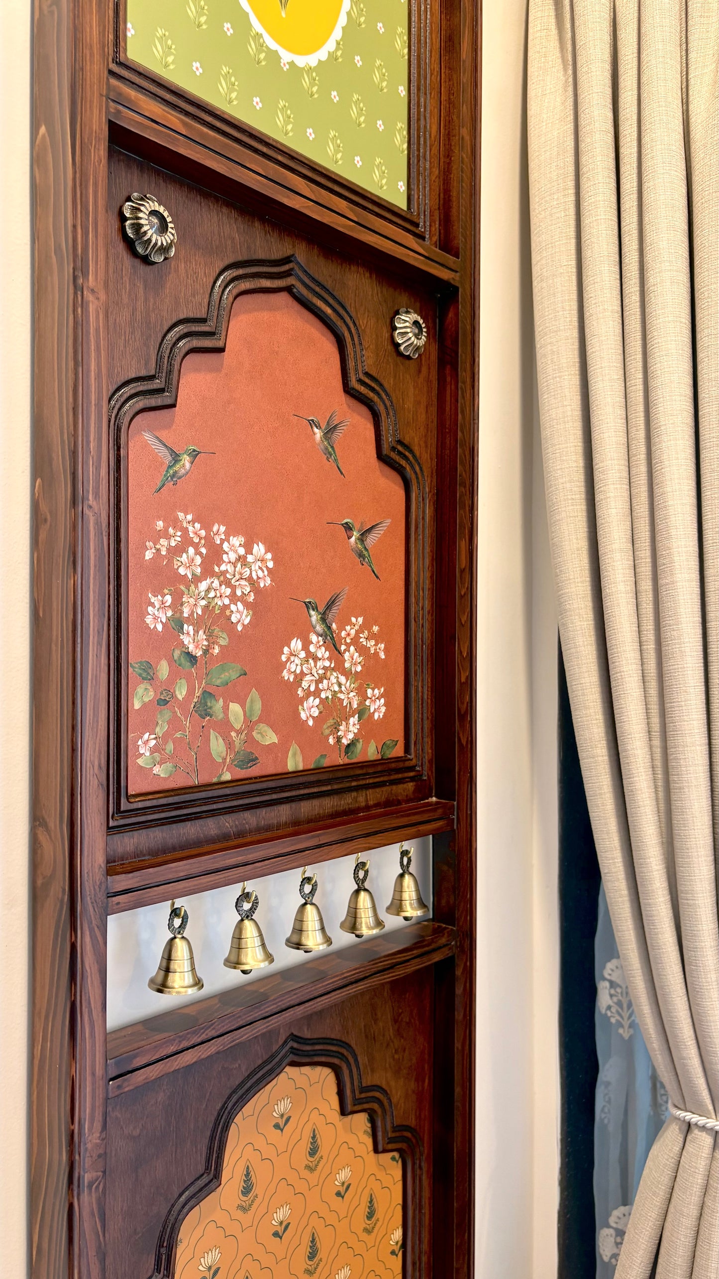 Madhuban Mahal - Vertical Wooden Wall Art with Brass Bells