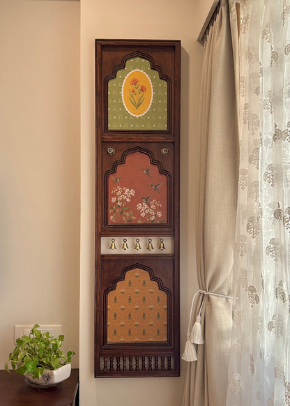 Madhuban Mahal - Vertical Wooden Wall Art with Brass Bells