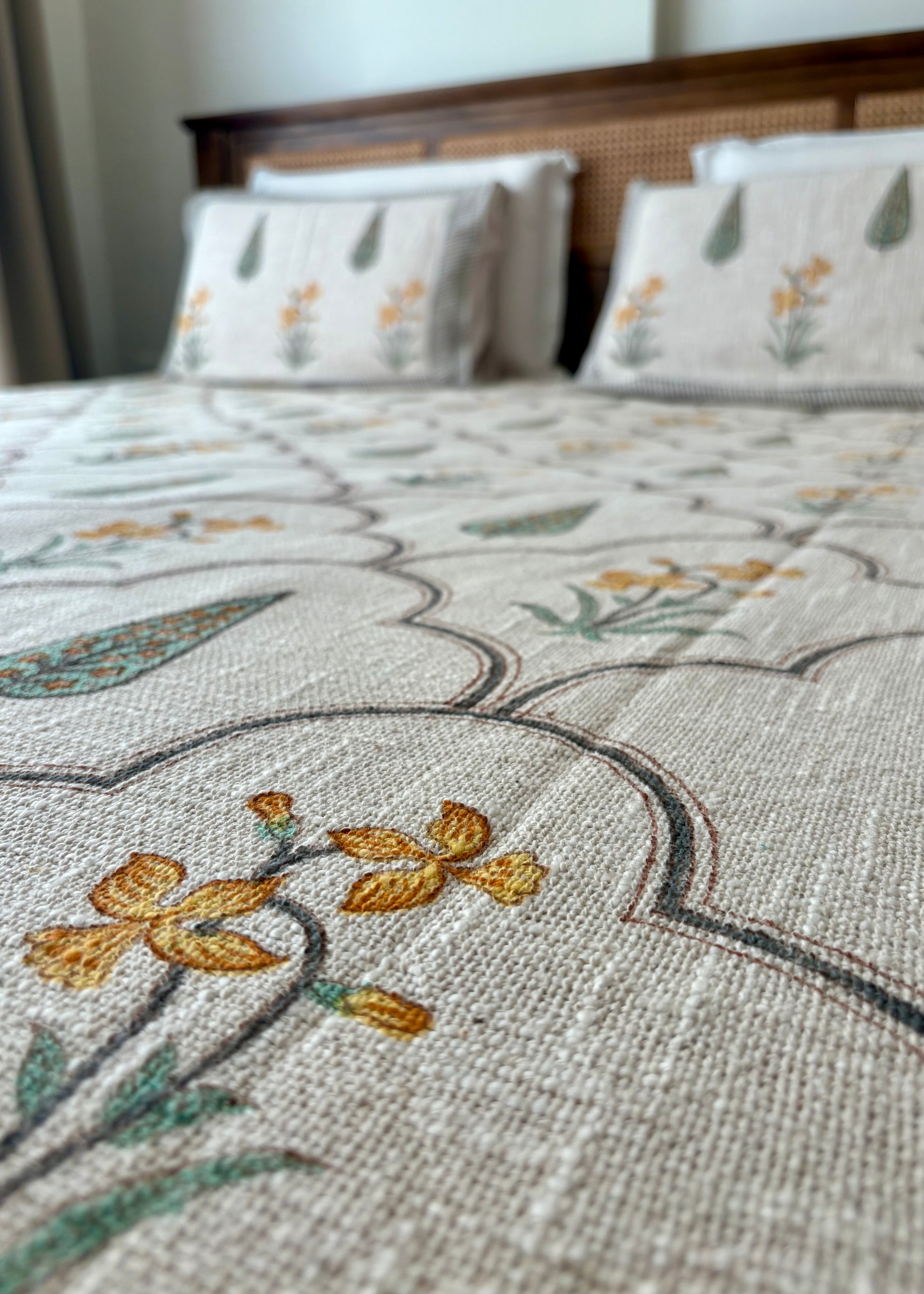 Peeli Bagh Hand Block Printed Soft Jute Bedsheet Set - Decor By The Way