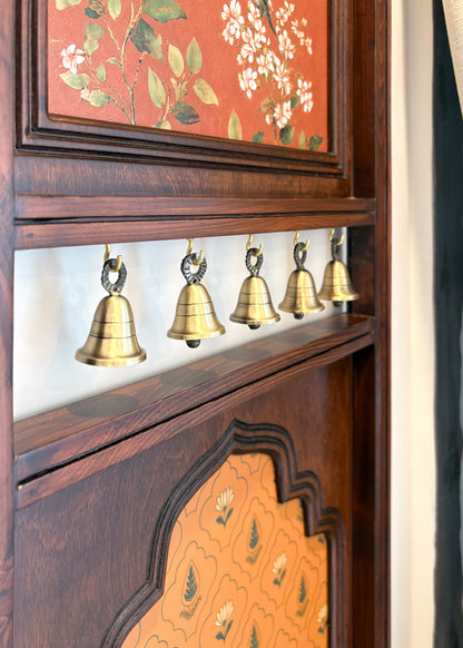 Madhuban Mahal - Vertical Wooden Wall Art with Brass Bells