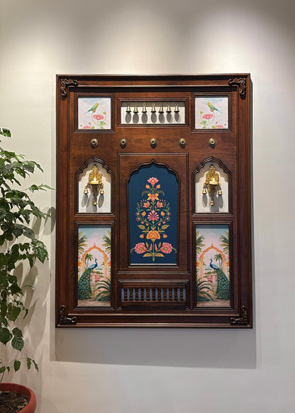 Saanj Mahal - Indian Wall Art Framed in Teakwood with Brass Diyas & Bells - Decor By The Way