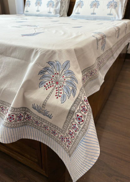 Palm Bliss 100% Cotton Hand Block Printed 300 TC Bedsheet Set - Decor By The Way