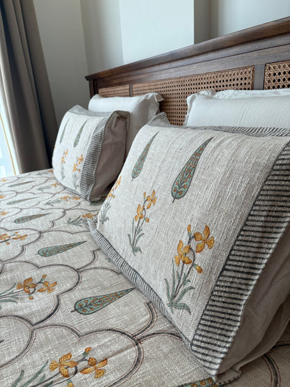 Peeli Bagh Hand Block Printed Soft Jute Bedsheet Set - Decor By The Way