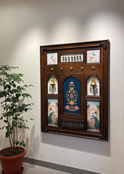 Saanj Mahal - Indian Wall Art Framed in Teakwood with Brass Diyas & Bells - Decor By The Way