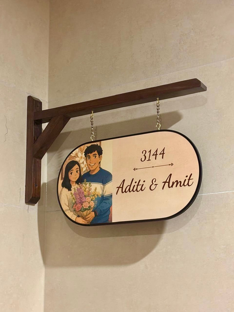 My Happy Home – Ghibli Art Insprired Name Plate with Wooden Bracket