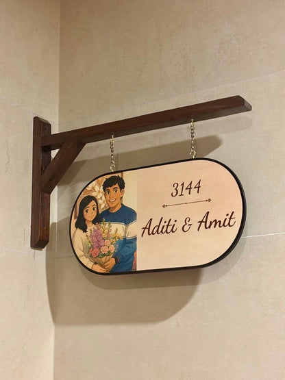 My Happy Home – Ghibli Art Insprired Name Plate with Wooden Bracket
