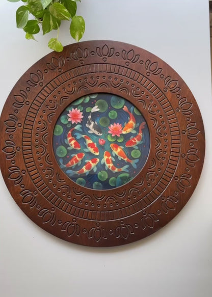 Koi Fish Handcrafted Wooden Wall Art- Symbol of Prosperity & Serenity