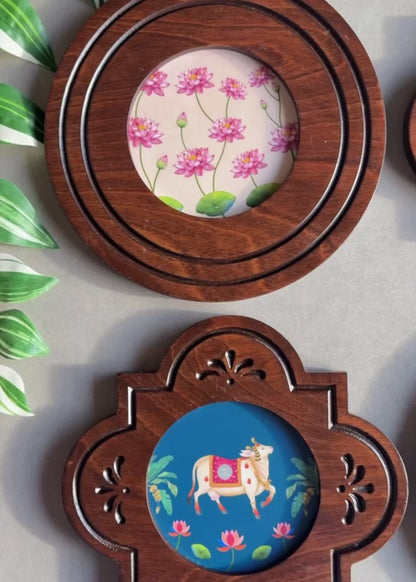 Kamal & Kamdhenu - Pichwai Inspired Wooden Wall Art Set
