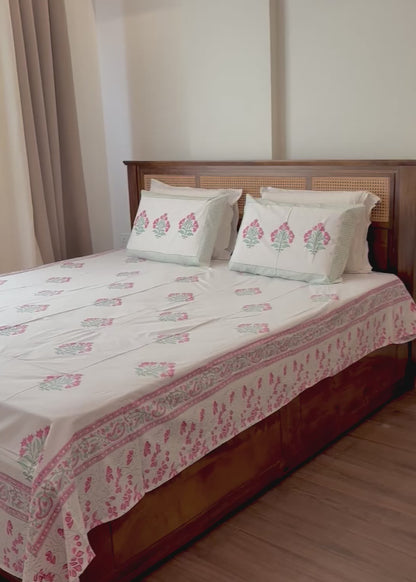 Mehek 100% Cotton Hand Block Printed 300 TC Bedsheet Set