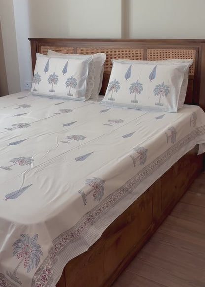 Palm Bliss 100% Cotton Hand Block Printed 300 TC Bedsheet Set