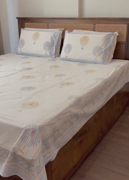 Coastal Calm 100% Cotton Hand Block Printed 300 TC Bedsheet Set